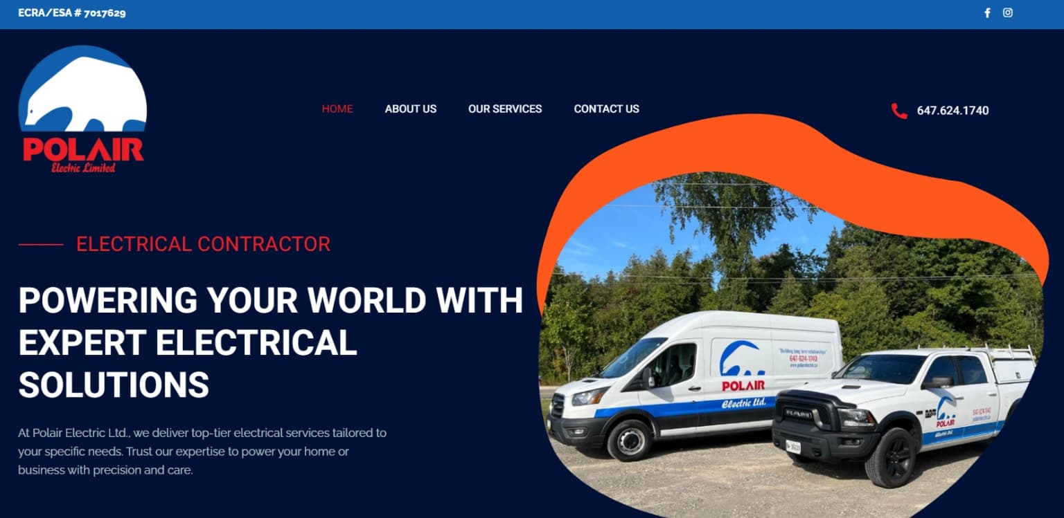 Poliar Electric website homepage shown on desktop